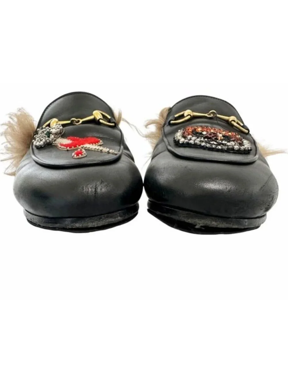 Gucci Princetown Horsebit Fur Mules Slip Ons Black